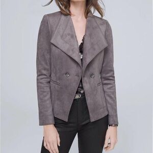 White House Black Market Faux Suede Jacket Women’s Size 14 Light Gray Neutral